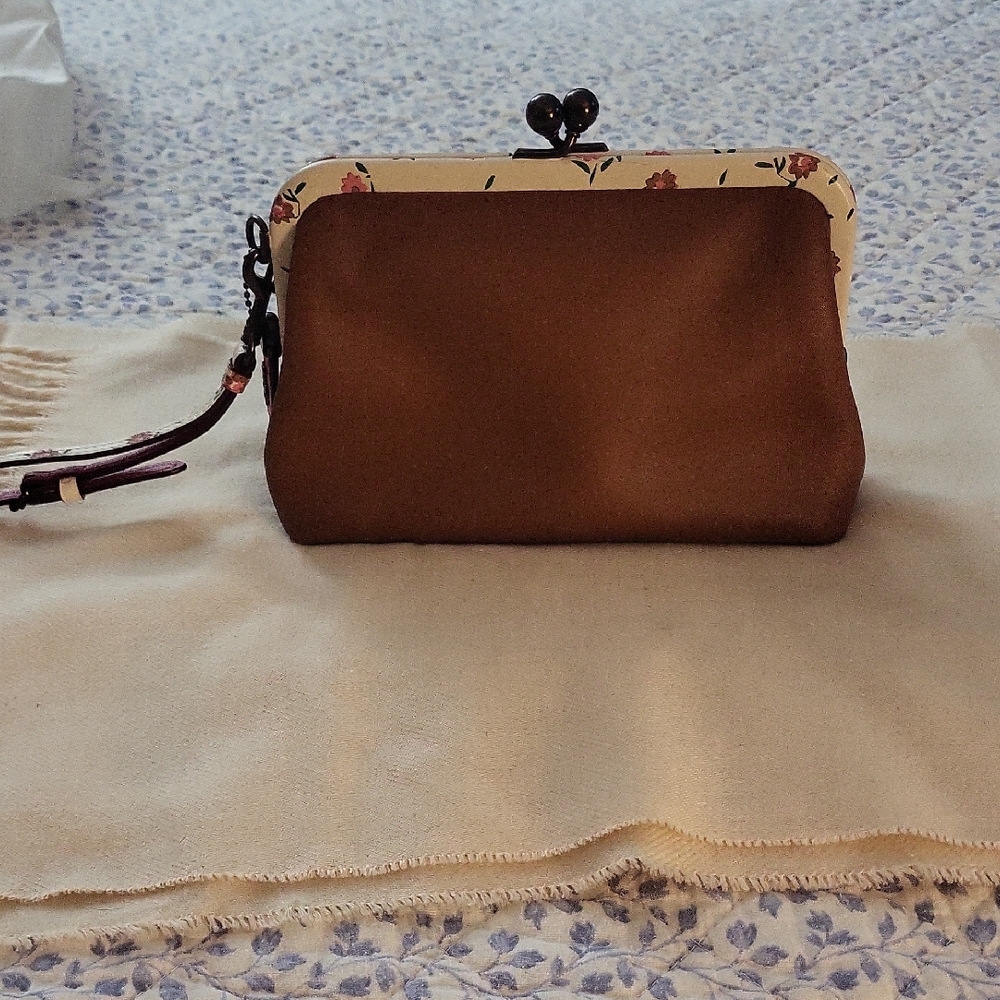 Coach Brown Floral Accent Wristlet